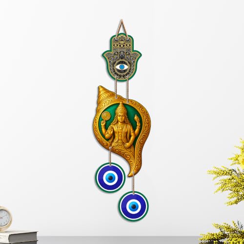 Image of Artvibes Lord Vishnu Conch Evil Eye Wall Hanging Decor | Sacred Spiritual Protection Ornament for Home Entrance | Temple Room Accent | Nazar Battu Wall Art Gift (WH 85141N)