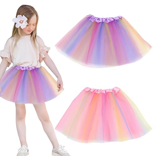 JOZMMZEOOA 2 Piezas Tutu Niña Falda Tul Niña Falda de Tul con Paneles de Color Arcoíris FaldaNiña Tutu Ballet Niña Tutu Elastico Tul Danza Rendimiento Carnava Vestido,para niñas de 2 a 8 años(A)