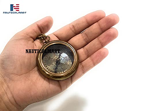 Brújula náutica vintage con cadena y grabado miniatura 5