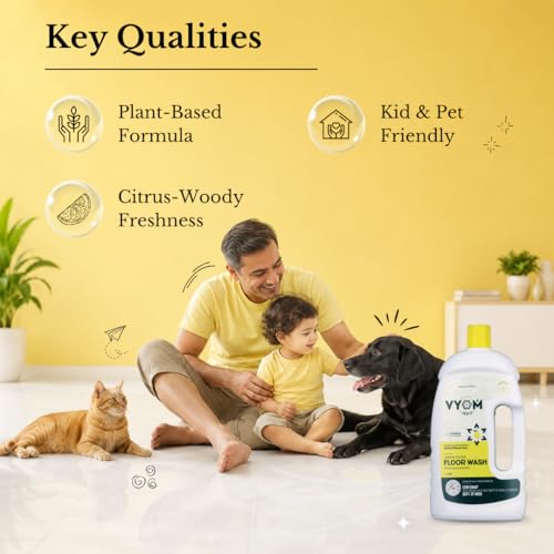Image of Vyom India Floor Cleaning Liquid - 1L | Safe for Infants, Kid & Pet | Plant-Based, Eco-Friendly Natural Disinfectant - Lemongrass & Cedarwood, Phenyl & Acid Free | Ideal For Floor, Tile, Marbles