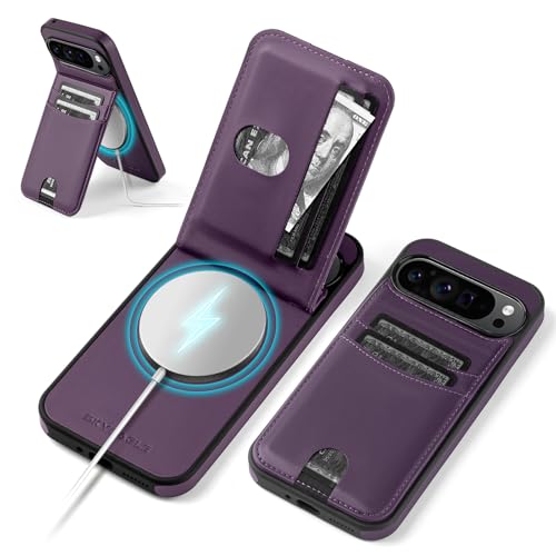 SkyEagle Compatible with Magsafe for Google Pixel 9 Pro XL Wallet Case Card Holder Kickstand RFID Blocking Flip Cover Credit Card Slots PU Leather Men Women for Pixel 9 Pro XL 6.73 Purple