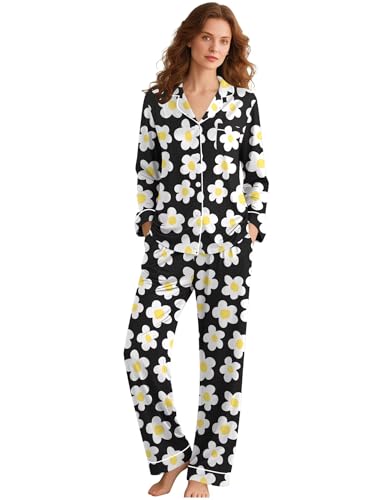 Image of SWOMOG Womens Pajamas Set Long Sleeve Sleepwear Button Down Nightwear Soft Cotton Pj Lounge Sets