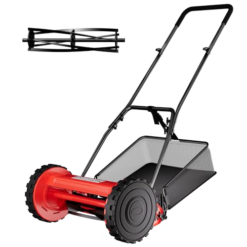 Cordless Push Reel Lawn Mower, 14-Inch 5-Blade Walk-Behind Manual Mower