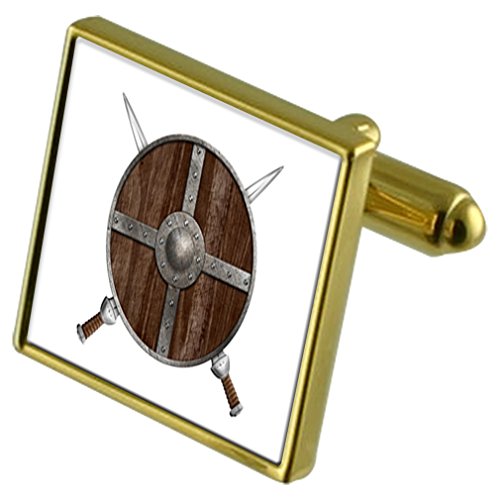 Gemelos de escudo vikingo y clip de corbata oro, el set de regalo de alta gama
