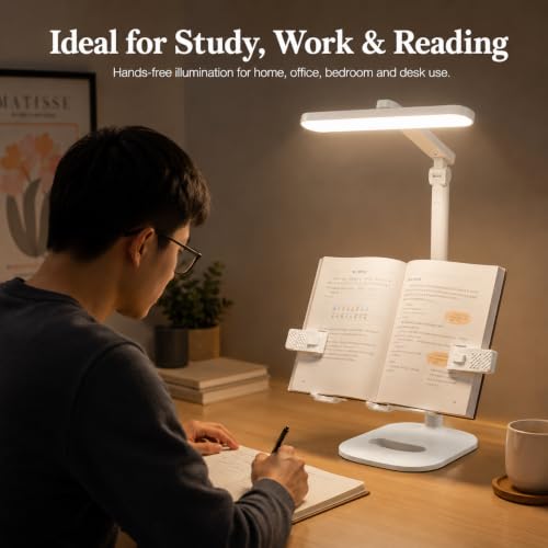 Image of One94Store Book Holder LED Table Lamp with 1800mAh Battery, Touch Control Brightness & Color Temperature Adjustment, Portable Study Lamp with 80cm USB Cable for Home, Office, Bedroom & Study Desk