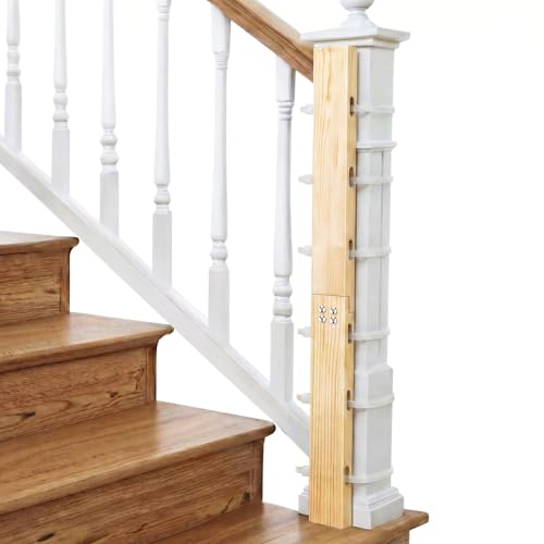Thlossa No Hole Stairway Baby Gate Mounting Kit Safe Pine Wood Extra Tall Baby Gate Banister Adapter Fits Posts from 2 3/4 inches to 3 1/2 inches Wide with Square or Round Tops (33L*1.9W*0.7H)