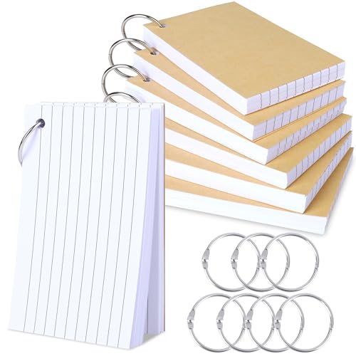 Flash Cards 420 Pcs Revision Study Cards 3x5 Inch Kraft Paper White Index Cards with 7 Metal Binder Ring Double Sided Flshcards Lined for Home School Learning Office Record