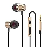 D-GROEE Earbuds Earphones, Wired Headphones in Ear, in-Ear Wired Earphone Metal Magnetic Subwoofer Mic Volume Control Gaming Headset Golden