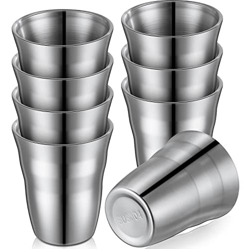 8 Pieces Stainless Steel Cups 9 Oz Double Wall Tumbler Stackable Insulated Cups Silver Drinking Metal Cups Insulated Beer Glass Insulated Metal Drinking Cups For Home Camping Rv Bbq Party #TOP12