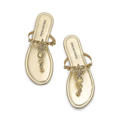 DREAM PAIRS Flip Flops for Women Dressy Rhinestone T-Strap Thong Sandals for Summers Dress Beach4