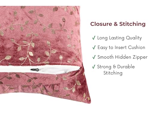 Image of RD TREND Premium Velvet Cushion Covers Set of 5 | Soft Decorative Throw Pillow Covers for Sofa, Bed & Living Room | Cushion Cover 16 inch x 16 inch (40x40 cm) Dusty Rose