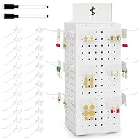 VACONICO Rotating Peg Board Display Stand with 24 Hooks, Tabletop Metal Pegboard Shelf for Craft Shows & Fairs, Retail Stores, 4-Sided Vendors Arts and Crafts Finishing,White