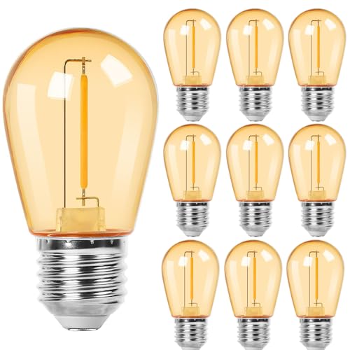 Brown 220V,E27,12V Low Voltage S14 LED Replacement Edison Bulb 1W Plastic E26/E27 Outdoor Shatterproof Solar String Light Bulbs for RV Camper Marine