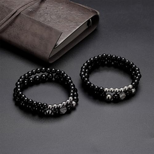 Pulsera artesanal de obsidiana negra con diseño de calavera miniatura 4