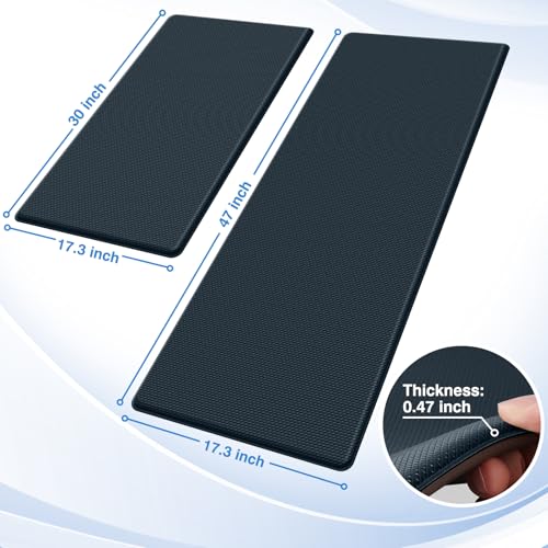Image of StepRite Kitchen Mats, 2PCS Kitchen Rugs, Cushioned Anti Fatigue Kitchen Mats for Floor, Non-Slip Standing Desk Mat, Waterproof Kitchen Rug Set for Floor, Office, 17.3 inchx30 inch+17.3 inchx47 inch, Dark Charcoal