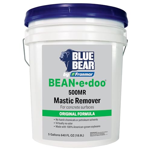 BLUE BEAR BEAN•e•doo Mastic Remover – Low-Odor, Soy-Based Adhesive & Carpet Glue Remover for Concrete – Removes Black Asbestos & Vinyl/Acrylic Mastics – Easy Cleanup – 5 Gal