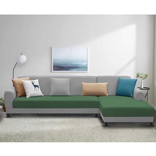 Image of Kraven RHS 6 Seater L Shape Sofa Set for Living Room (Green Grey Fabric) Premium Fabric Sofa