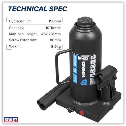 Cric bouteille 10 tonnes avec vis d'extension réglable Sealey PBJ10S - 6