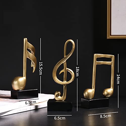 CINY 3 Stück Musiknote Ornament Musikalische Skulptur Statue Musik Noten schlüssel, Musikdekor, Harz-Musikskulptur-Set für Zuhause, Klavier, Geschenke, Souvenirs, Harz, Gold