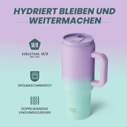 BOTTLE BOTTLE bottlebottle 40oz (1.2L) Kaffeebecher aus Edelstahl mit Griff & Strohhalm, BPA-frei, isolierter Thermobecher für Reise, Büro… – Ansicht 4