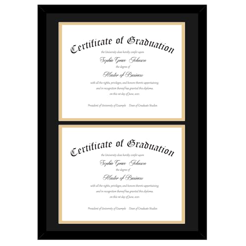 JCJMY Double 8.5x11 Diploma Frame Classic Black and Gold Frame Display Double Diploma 8.5x11 with Mat or 14x20 without Mat Fit Document Picture Photo Double Mat