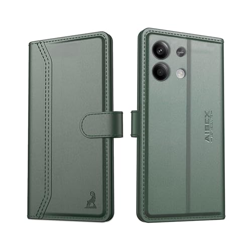 Image of AIBEX Compatible for Redmi Note 13 5G Flip Cover Leather Finish | Inside TPU with Card Pockets | Wallet Stand | Complete Protection Flip Case - Green