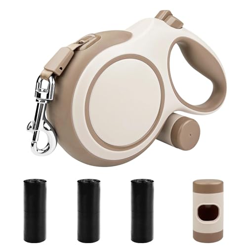 Tarvixil 8m Hundeleine Ausziehbar mit Kotbeutel, Rollleine für Hunde einziehbar bis 50 Kg, Gurt 360° Verknotungsfreier mit Schnellbremsknopf für Mittelgroße und Große Hunde(Braun)