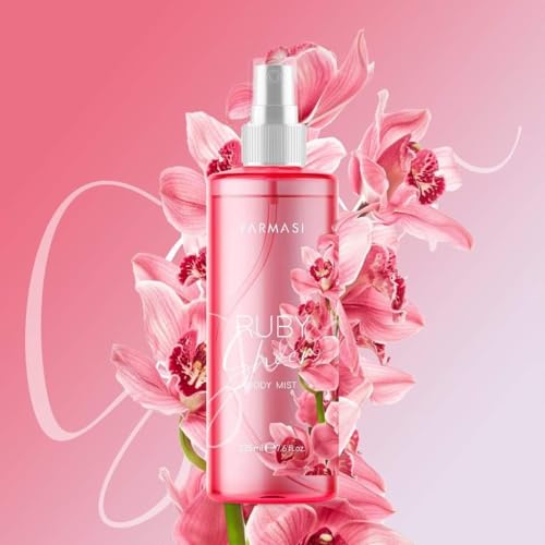 FARMASI Ruby Sheer Body Mist: Spray refrescante 2 en 1 para la piel y el cabello con Berry Bliss y sofisticación floral