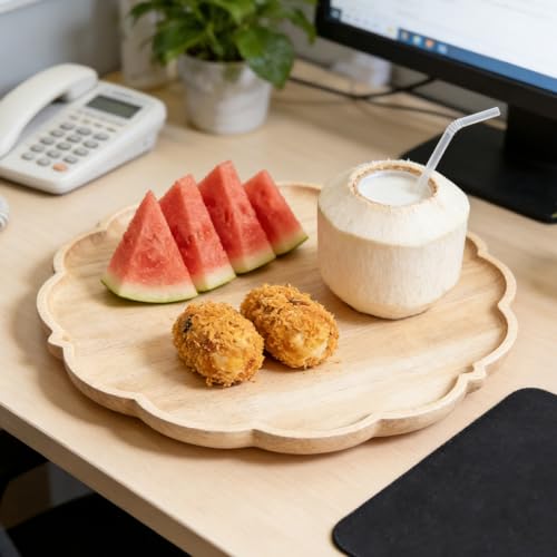 Plateau de service en bois en forme de fleur pour petit déjeuner et café - 4