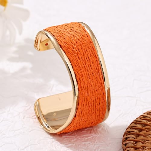 Raffia Colorful Chunky Cuff Bracelet For Women Statement Irregular Wave Vacation Tropical Beachy Spring Summer Wide Open Bangle Handmade Boho Costume Jewelry Accessories3