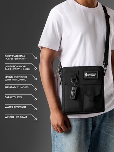 Image of The Souled Store Raven Sling Bags | Premium Polyester Matty Crossbody Bag | Compact Messenger Rucksack with Water-Resistant Lining & 11 inch iPad Sleeve for Men & Women