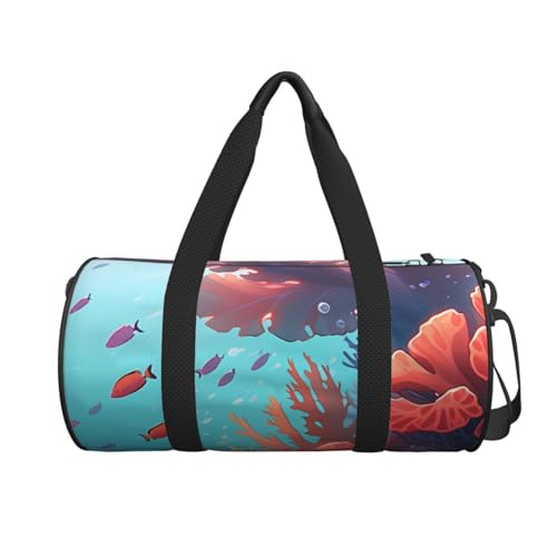 Coral Printed Travel Bag,Round Personal Item Storage bag,Foldie Duffel Bag for Traveling Vacation,Fitness,Sports2