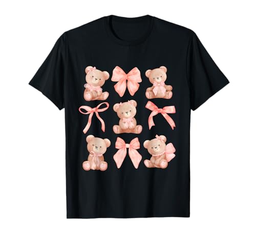 Coquette Teddy Bears Pink Bow Cute Women Girl Birthday T-Shirt
