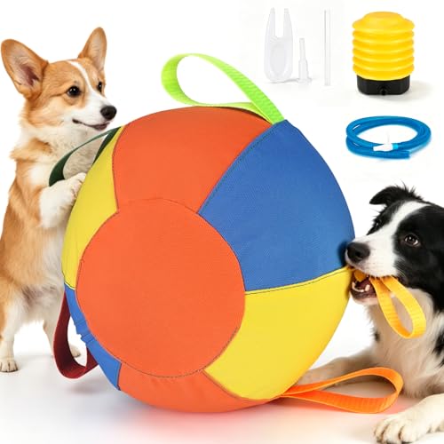 10-Inch Jumbo Dog Ball - Durable & Tear-Resistant Inflatable Toy for Exercise & Play Perfect for Herding with Heavy-Duty Handle Cover & Pump - Fun Giant Tennis Ball for Dogs1pcs