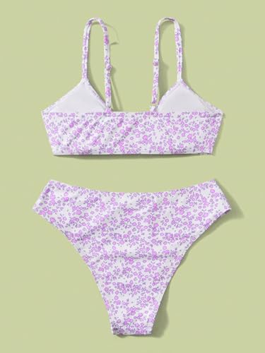 Image of QJQ Girl's 2 Piece Swimsuits Disty Floral Ring Linked Bathing Suit Cute Bikini Sets