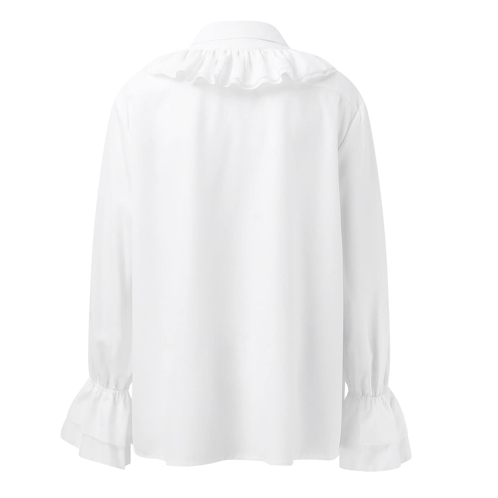 Generisch Camicetta da donna con maniche ad aletta, in pizzo, tinta unita, casual, elegante, a maniche lunghe, stile gotico, con volant
