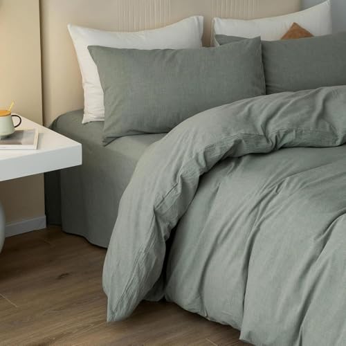 Image of Viewstar Premium Cotton Duvet Cover, Single Size 60x90 Inches, 300 Thread Count, Ultra-Soft, Wrinkle-Free, Cotton-Quilt /Comforter Zipper Cover (Sage Green)