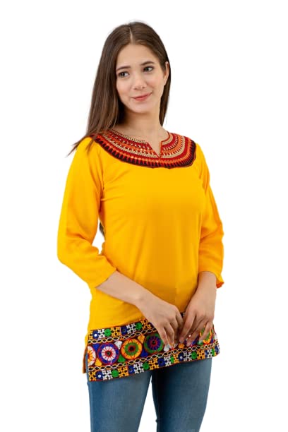 Image of Women's Rayon Embroidery Work Short Top | Short Kurti for Women | Embroidered Straight Rayon Kurta | Tunic Tops for Women