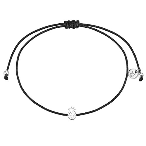Glanzstücke München Damen-Textilarmband schwarz Ananas Sterling Silber 15-22 cm - Armbändchen Armband mit Anhänger Stoffbändchen Armkettchen Textil Cover