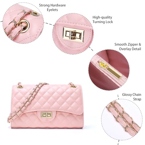Image of Quilted Leather Crossbody Bags for Women Trendy Ladies Shoulder Purse Satchel HandBag with Chain Strap