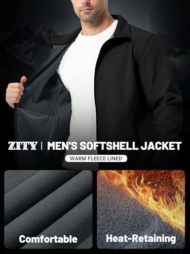 ZITY Men's Lightweight Softshell Jacket Warm Fleece Lined Waterproof Rain Jacket Windbreaker Windproof Soft Shell Outdoor3