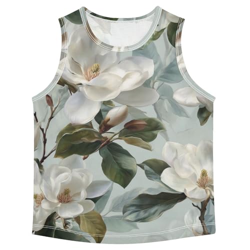 susiyo White Magnolia Flowers Boys Sleeveless Tank Top Girls Athletic T Shirt