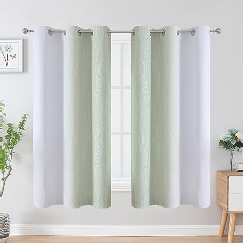 Estelar Textiler Sage and Greyish White Blackout Curtains & Drapes for Bedroom, Thermal Insulated Ombre Blackout Drapes, Room Darkening Energy Saving Curtains for Living Room, 42Wx63L, 2 Panels