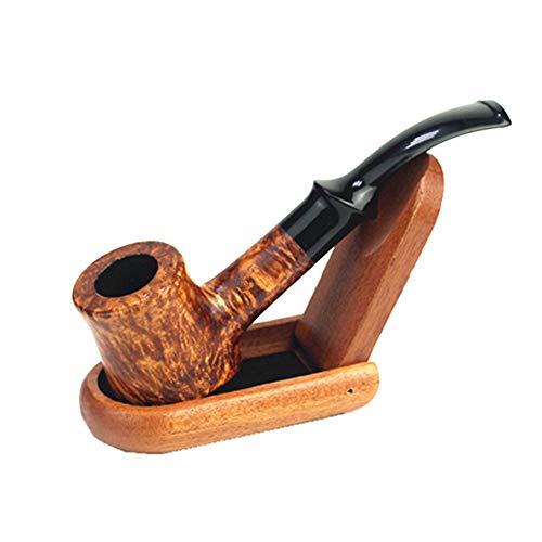 EEKUY Wooden Tobacco Smoking Pipe, Solid Wood Pipe 9Mm Filter Pipe Hand Made + Stand