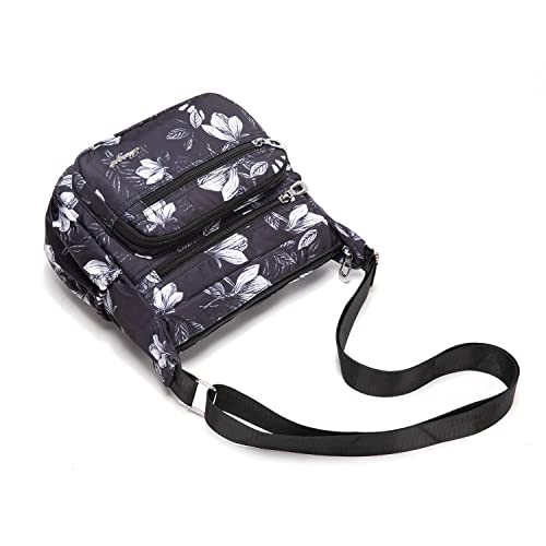 Image of Nylon Floral Multi-Pocket Crossbody Purse Bags for Women Travel Shoulder Bag