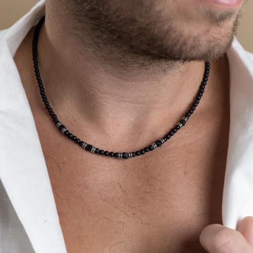 Mens necklace Natural Healing Black Obsidian Tigers Eye Beaded Sun Necklace Anniversary Birthday Gifts for Men Boyfriend4