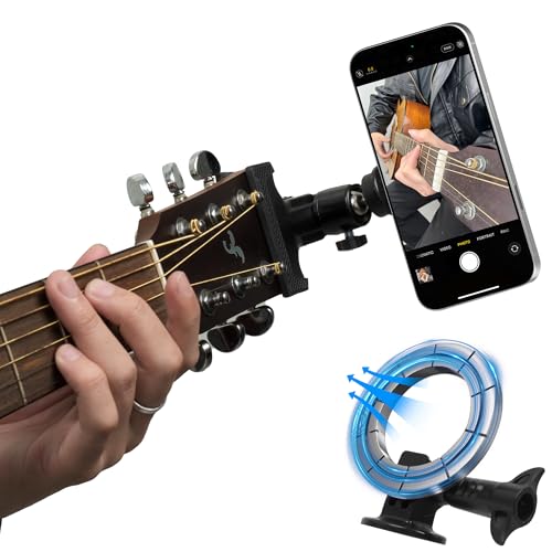 Guitar Phone Holder Guitar Magnetic Phone Mount Holder 360 Rotating Guitar Accessories Guitar Phone Mount Suitable for Guitar Bass Ukulele Compatible with iPhone Samsung All Smartphones