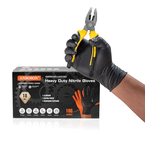 ANBOSON 10 Mil Diamond Nitrile Gloves, Heavy Duty, XL