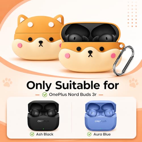 Image of Silicone Cover Compatible with Oneplus Buds Nord 3r (2025), Soft Silicone 360 Full Protection Dust-Proof Shockproof Case Cover with Hook (Cover Only) (Shiba Dog)
