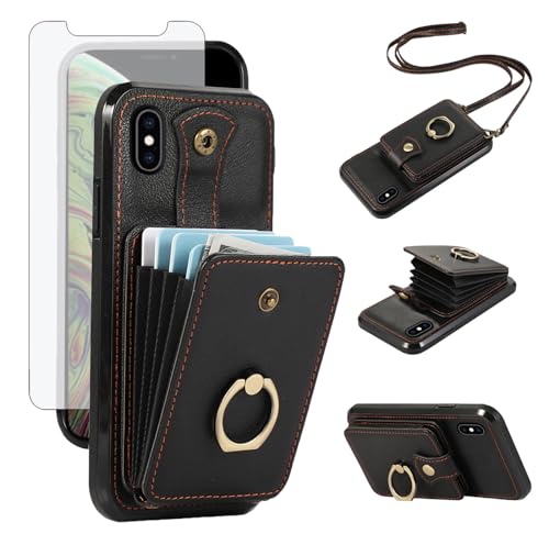 Étui iPhone Xs Max en cuir synthétique avec anneau de support métallique